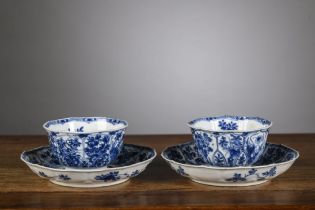 A pair of cups and saucers in Chinese blue and white porcelain, Kangxi period (*)