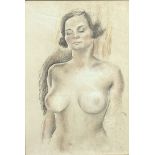 Adrien Dupagne: drawing, mixed media on paper 'naked woman'