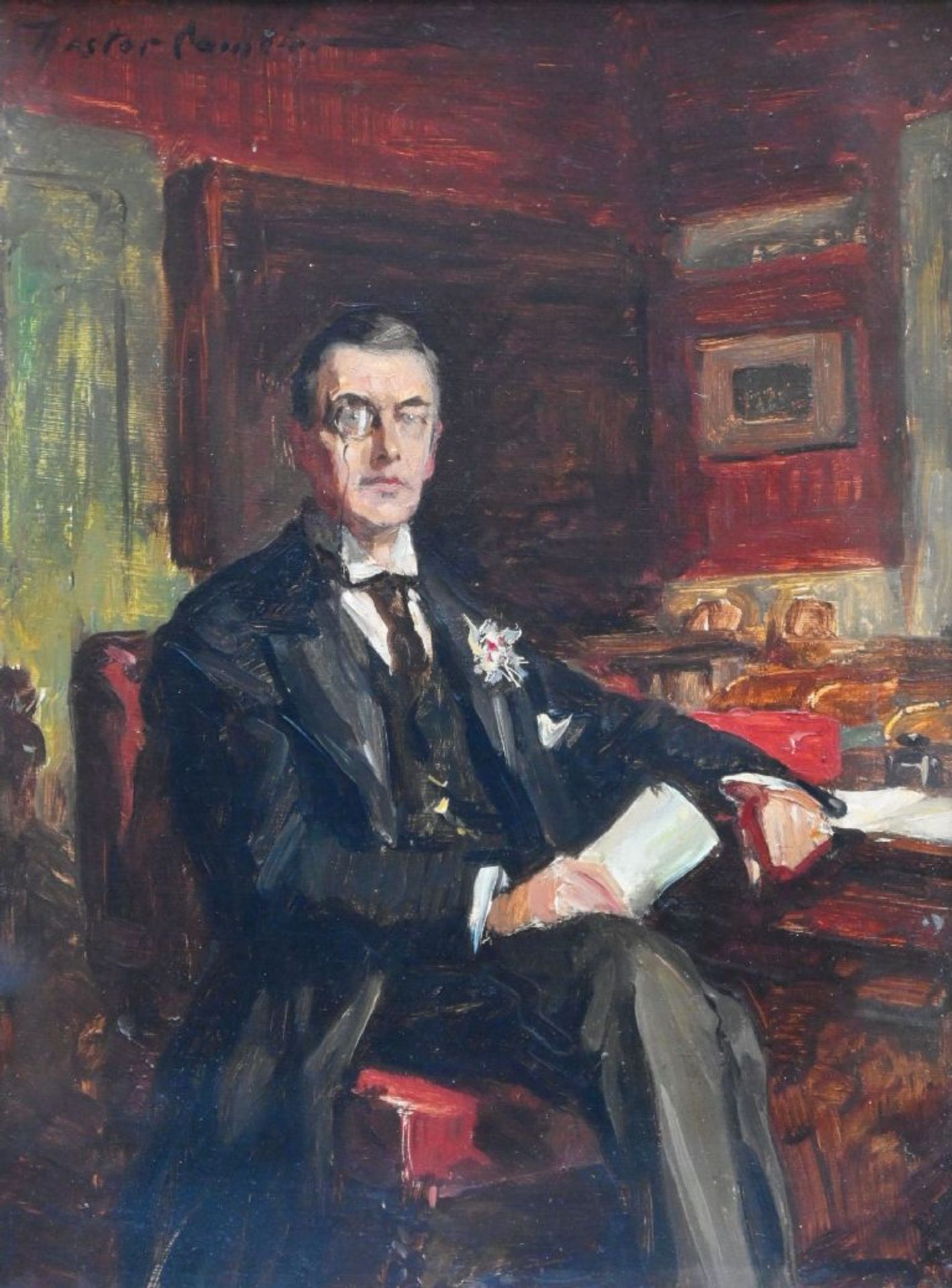 Nestor Cambier: painting (oil/cardboard) 'study for portrait of Joseph Chamberlain' - Image 4 of 7