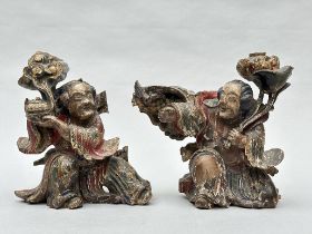 A pair of Japanese sculptures in polychromed wood (*)