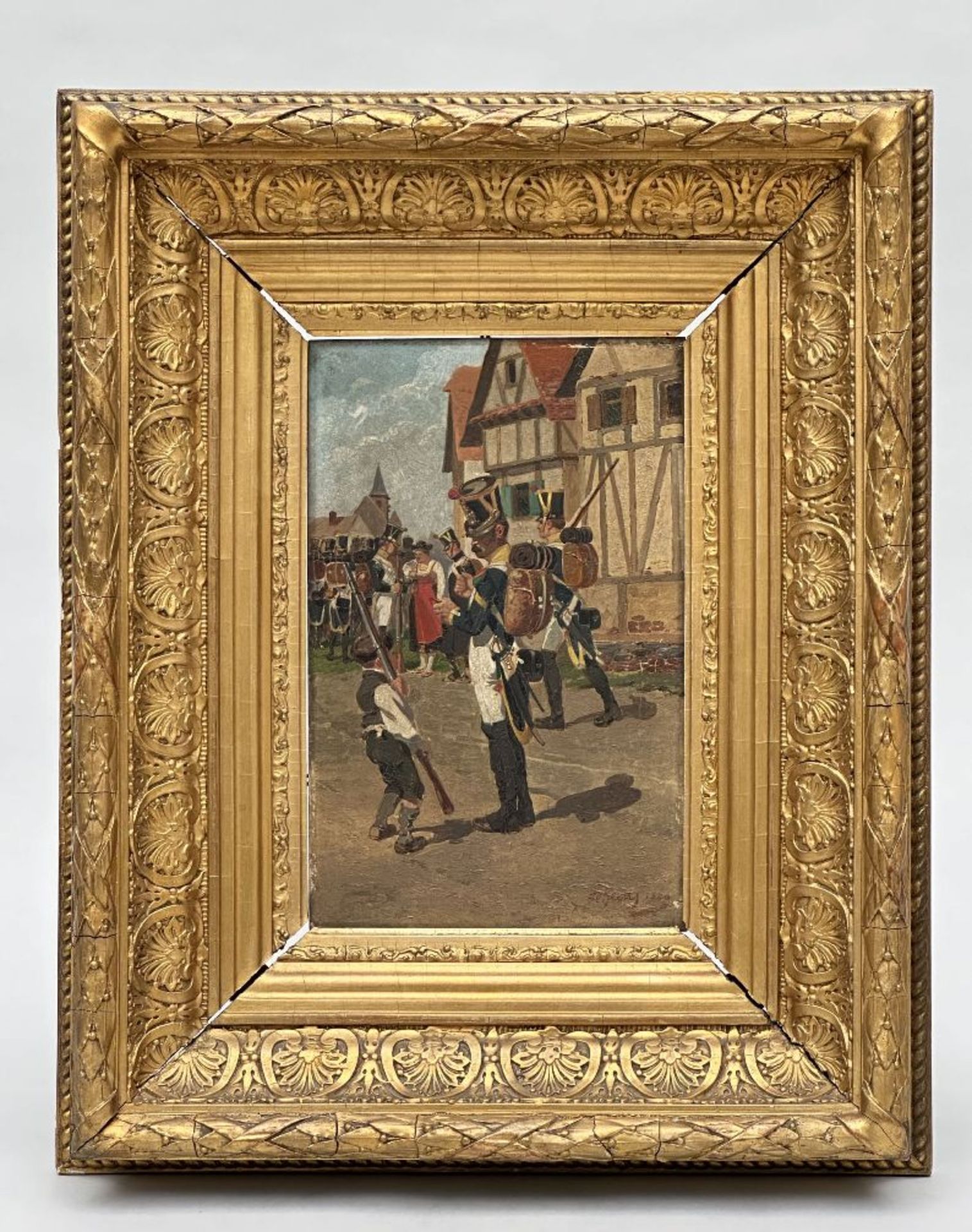 Louis Geens: painting (o/p) 'soldier with child' - Image 2 of 6