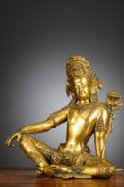 A gilt bronze sculpture 'Indra', Tibet or Nepal