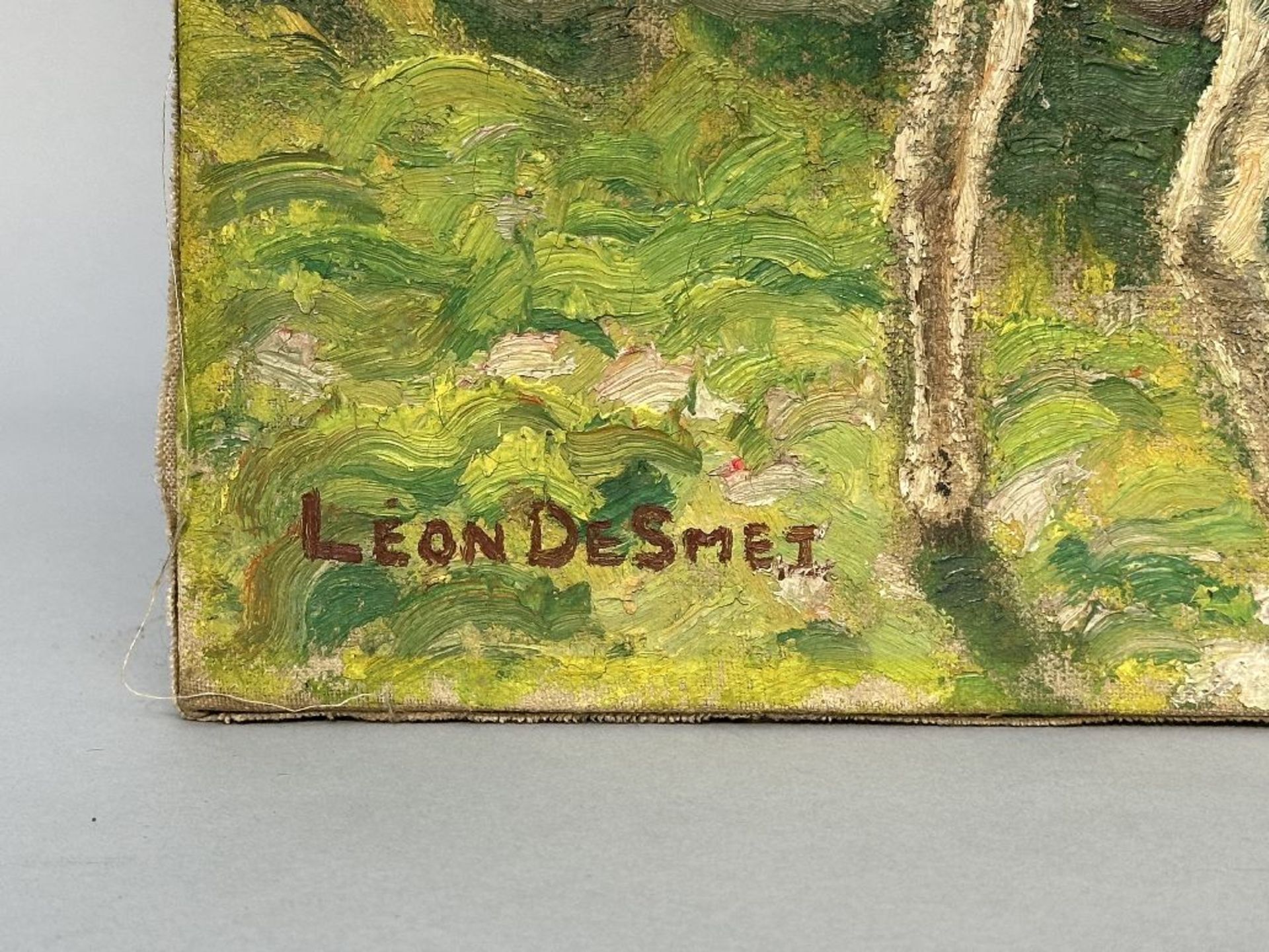 Leon De Smet: painting (o/c) 'spring view with sheep' - Image 3 of 8