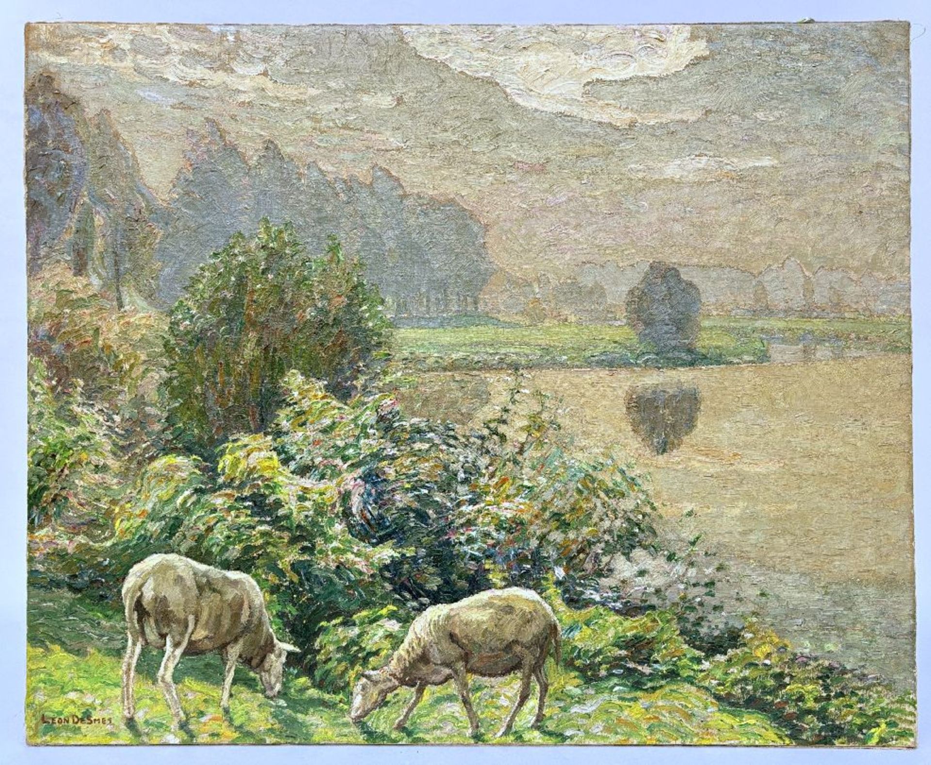 Leon De Smet: painting (o/c) 'spring view with sheep' - Image 2 of 8