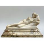 Jef Lambeaux: marble statue on pedestal 'reclining nude' (*)