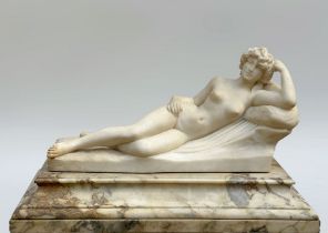 Jef Lambeaux: marble statue on pedestal 'reclining nude' (*)