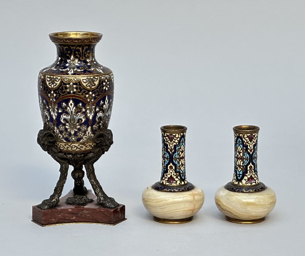 Three champlevé vases, circa 1900