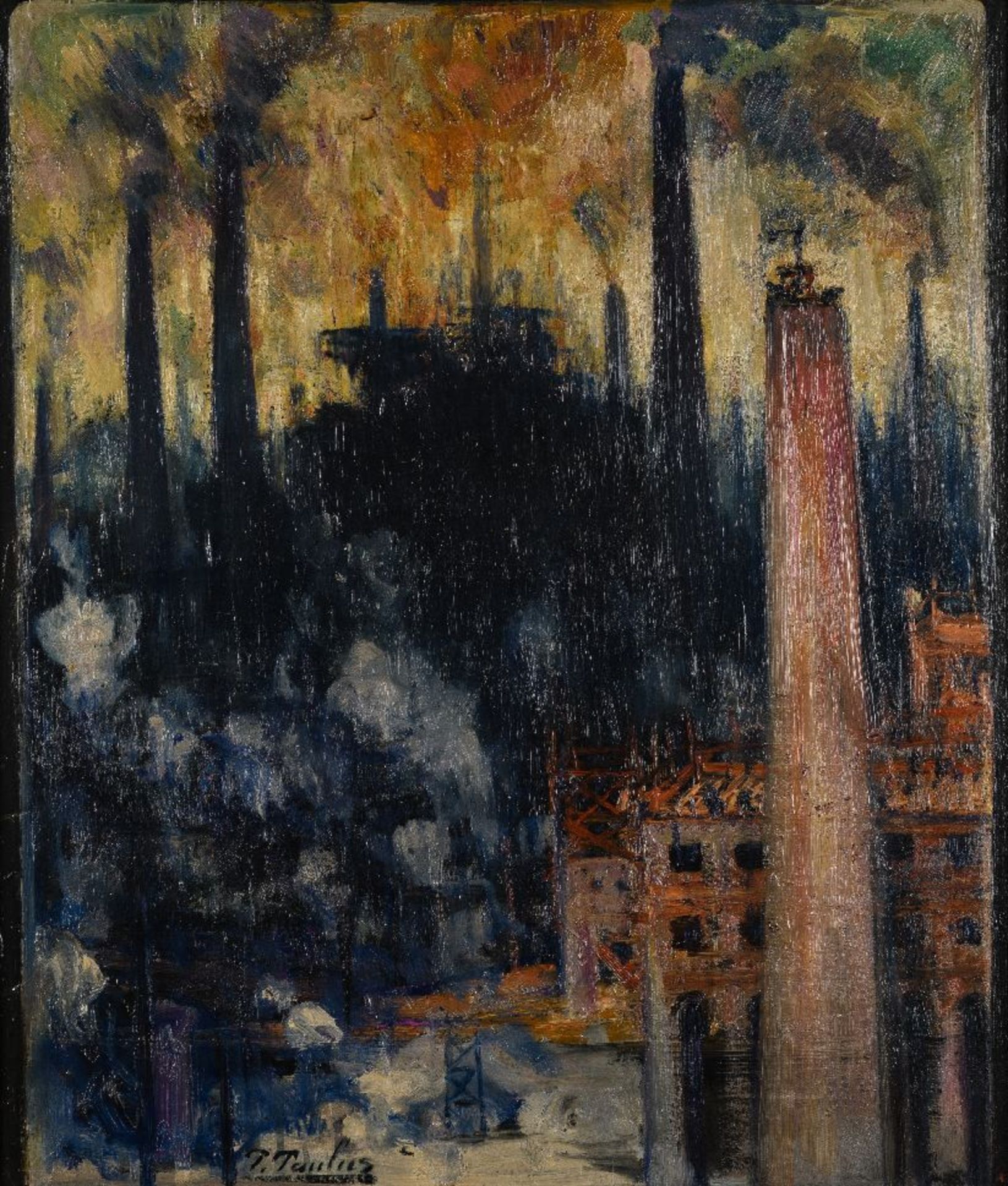 Pierre Paulus: painting (o/c) 'factory view'