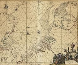 Louis Renard: colored map 'Pascaert van de Noordzee van Ameland tot de hoofden'