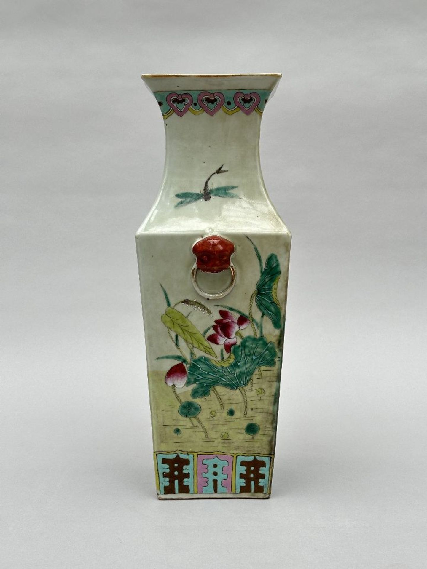 A square Chinese porcelain vase 'flowers' - Image 2 of 5