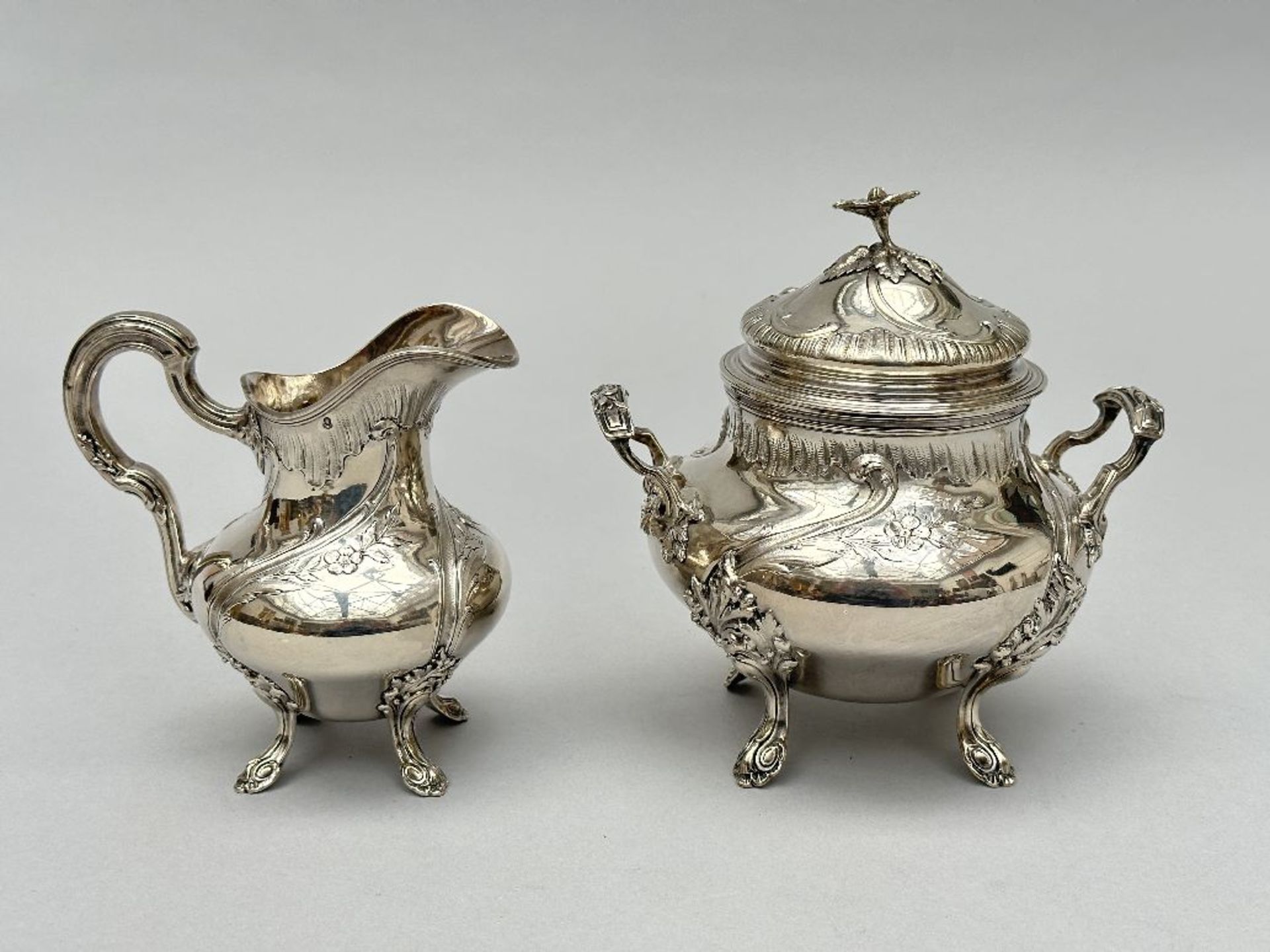Silver sugar bowl and milk jug in Louis XV style
