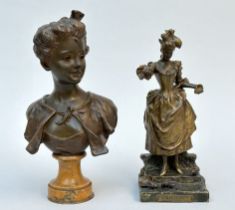Georges Van der Straeten: two bronze sculptures 'bust' and 'printemps'