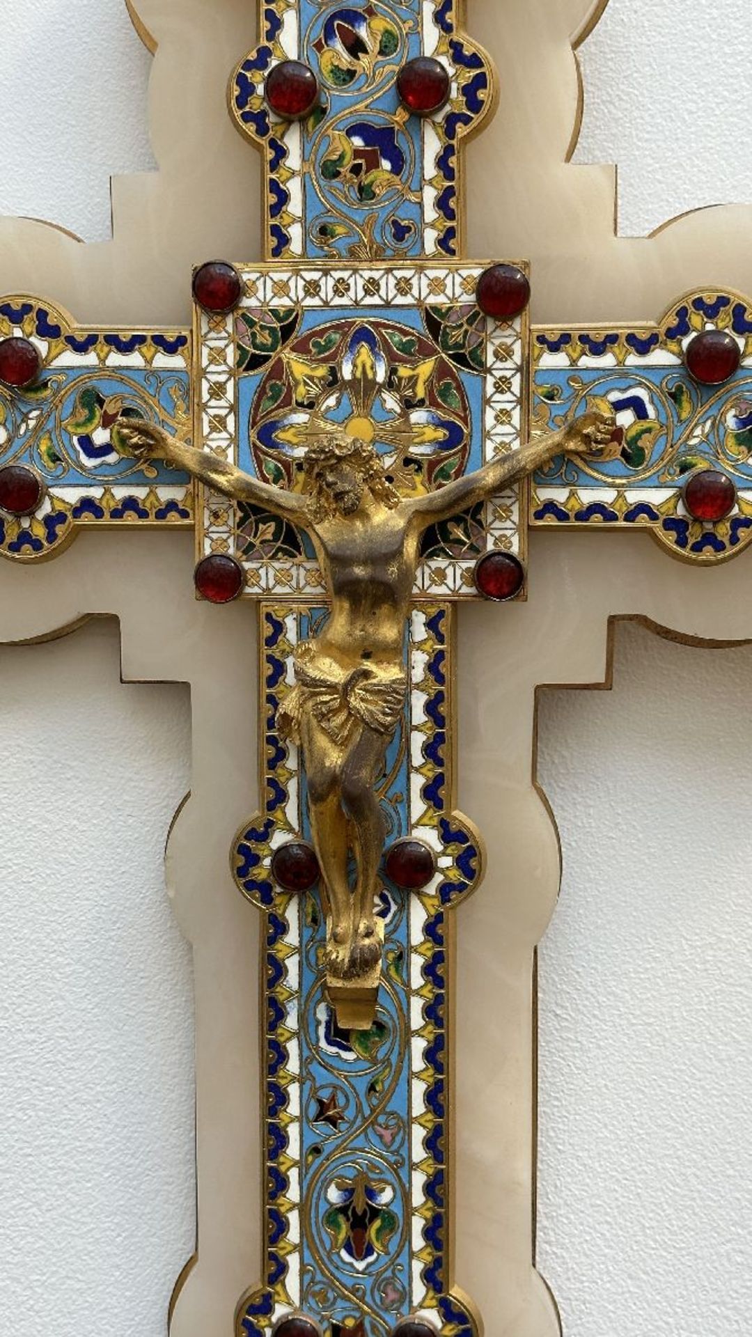 Crucifix and holy water font in champlevé and onyx - Image 3 of 6