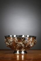 A Japanese round silver bowl 'floral decor', Meiji period (signed)