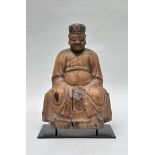 Chinese Taoist statue in wood, late Qing Dynasty