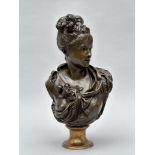 Auguste Joseph Carrier: bust in bronze 'young lady with flowers'