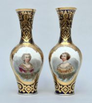 A pair of porcelain Louis-Philippe vases 'elegant ladies' (*)