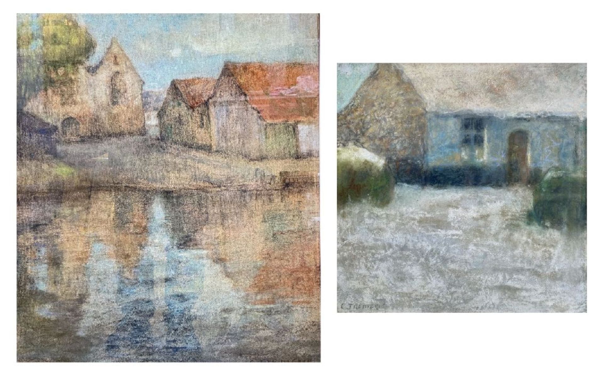 Carolus Tremerie: two drawings with pastel on paper 'landscape'