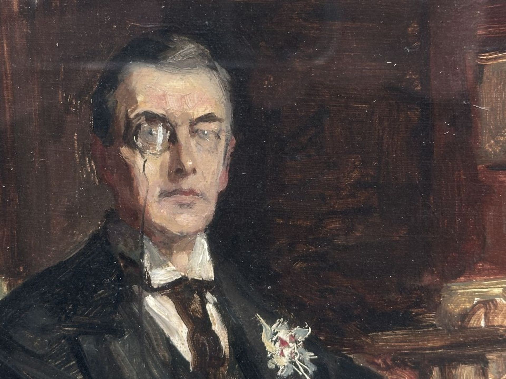 Nestor Cambier: painting (oil/cardboard) 'study for portrait of Joseph Chamberlain' - Image 5 of 7