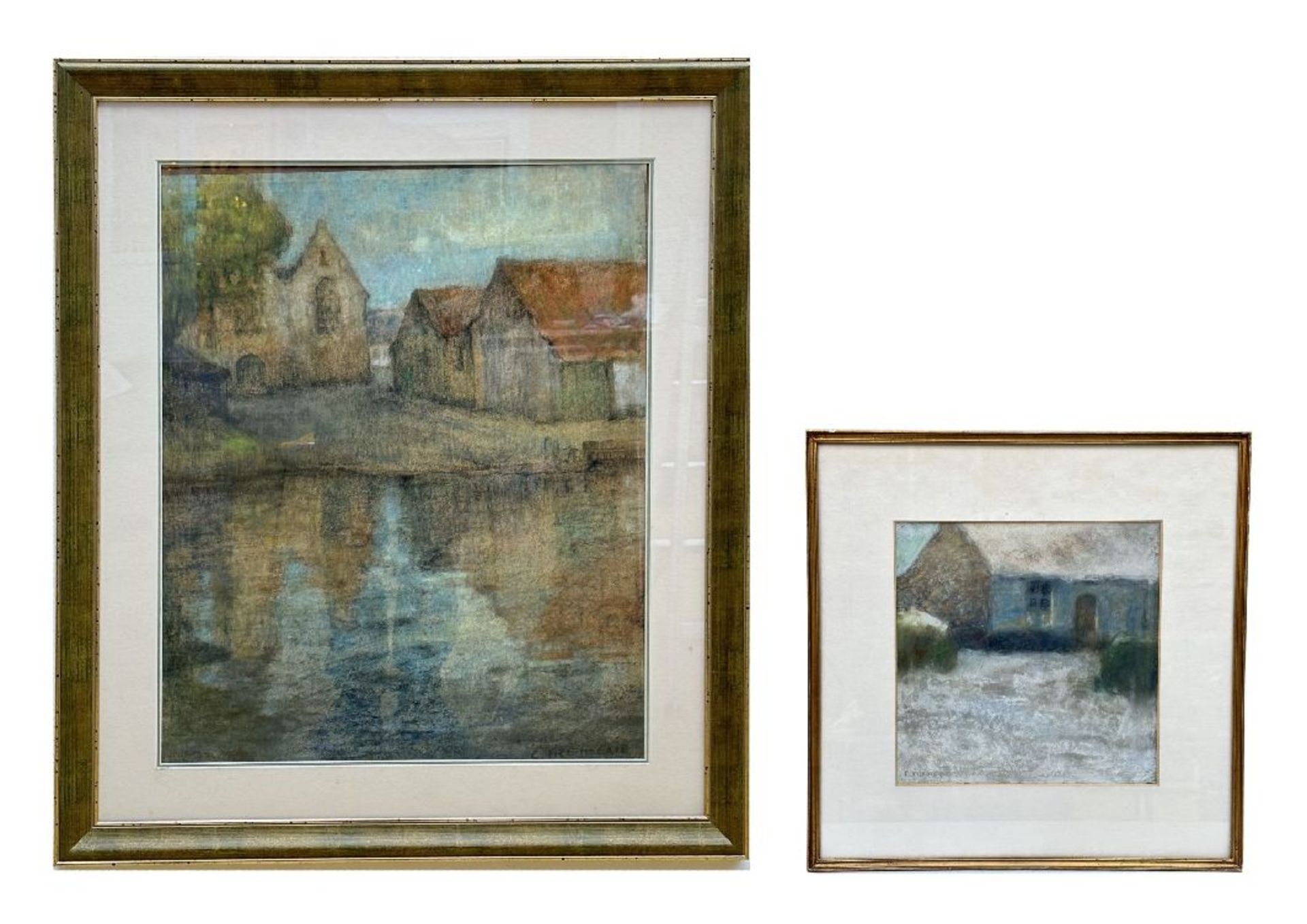 Carolus Tremerie: two drawings with pastel on paper 'landscape' - Image 2 of 6