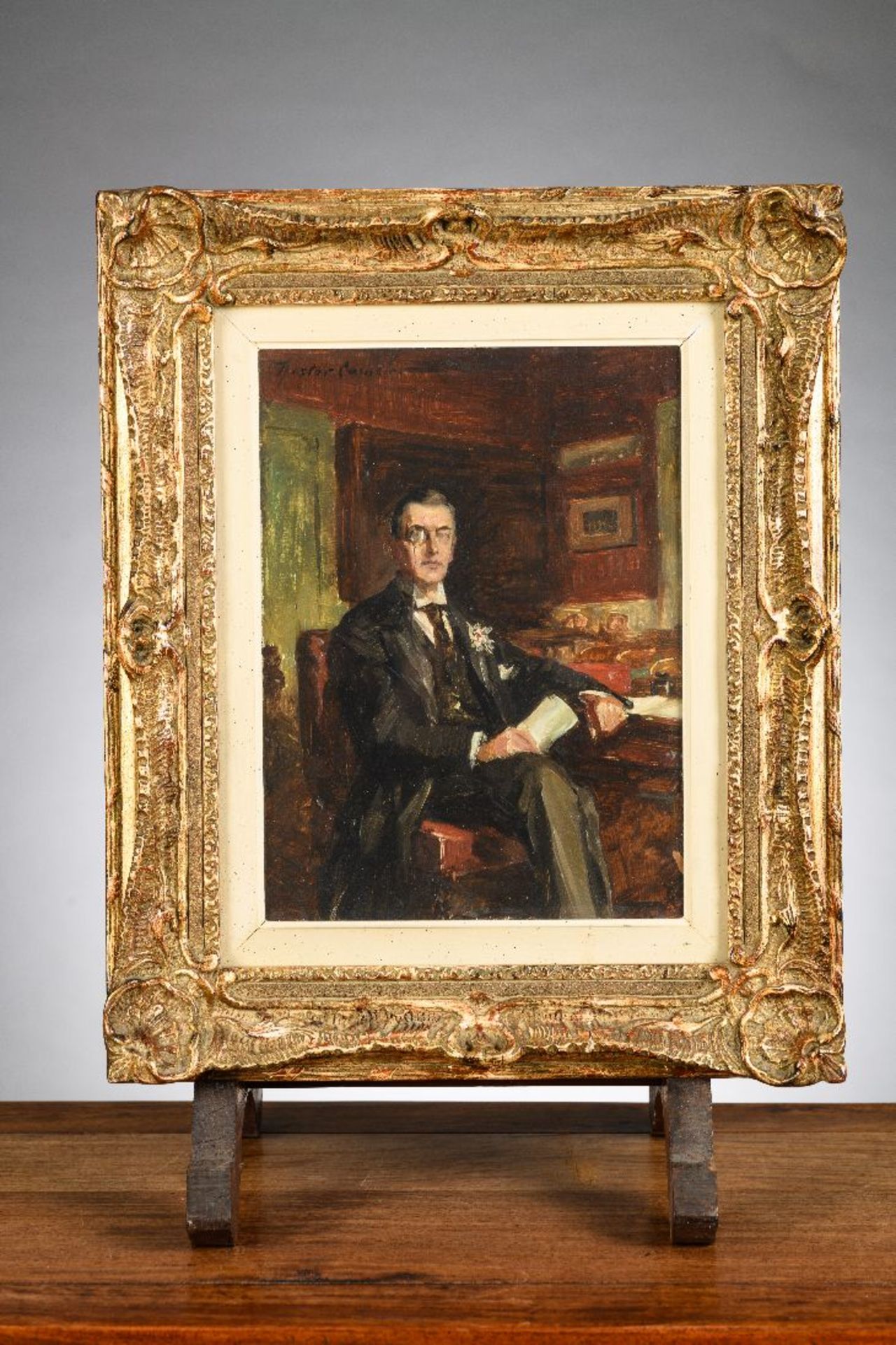 Nestor Cambier: painting (oil/cardboard) 'study for portrait of Joseph Chamberlain' - Image 2 of 7