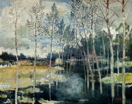 Albert Saverys: painting (o/c) 'view of the Lys'