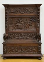 Bench in carved oak, neo-Renaissance