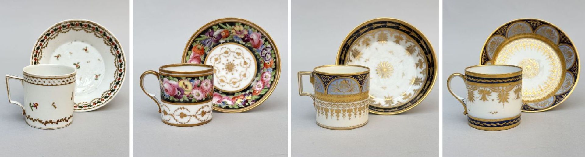 Lot: 4 bags and saucers in Empire porcelain, including two by Pouyat et Russinger (*)
