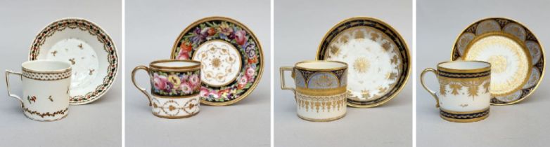 Lot: 4 bags and saucers in Empire porcelain, including two by Pouyat et Russinger (*)