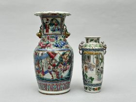 A famille rose canton vase and a verte canton vase