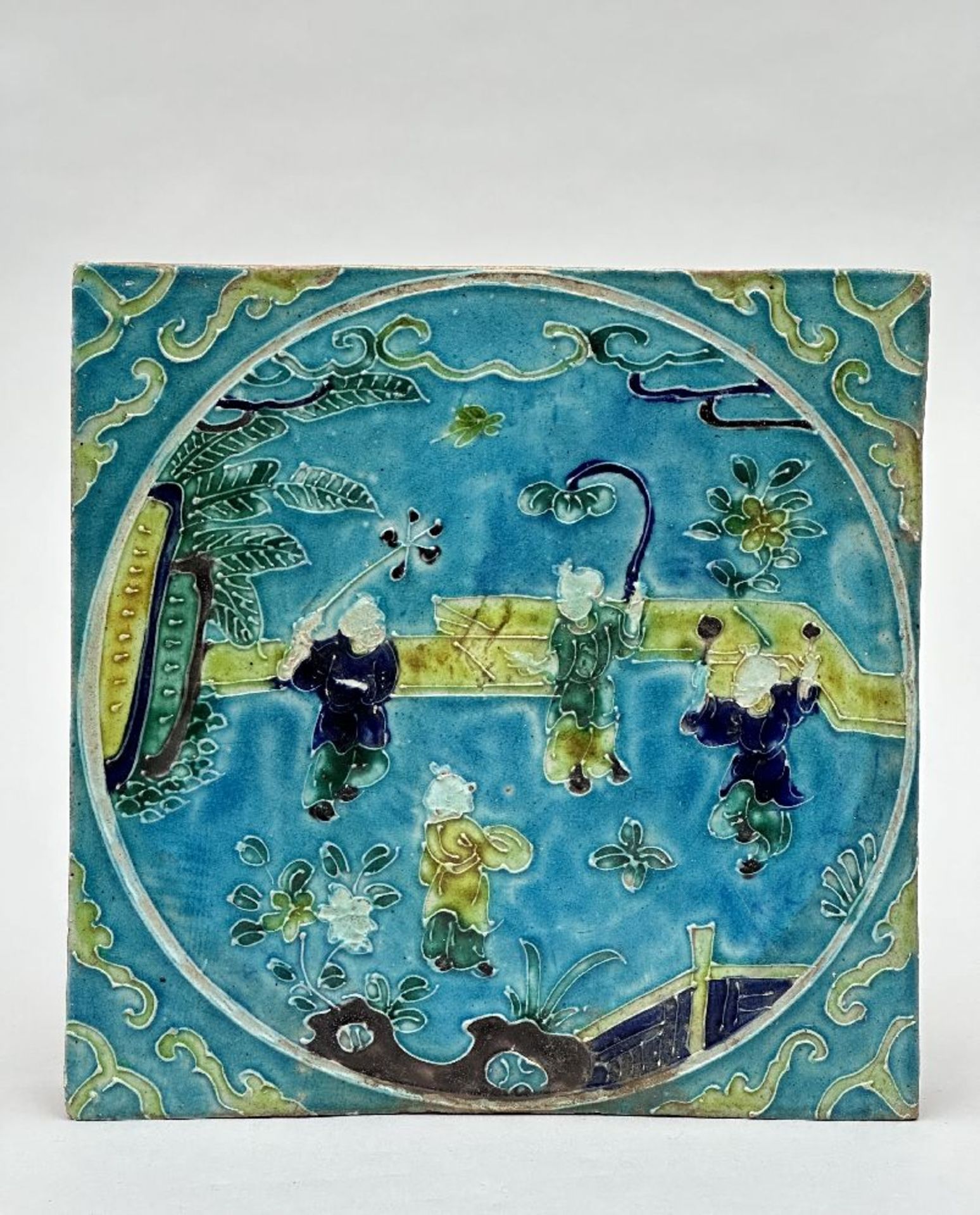 Fahua tile in Chinese porcelain 'children playing' - Image 3 of 6