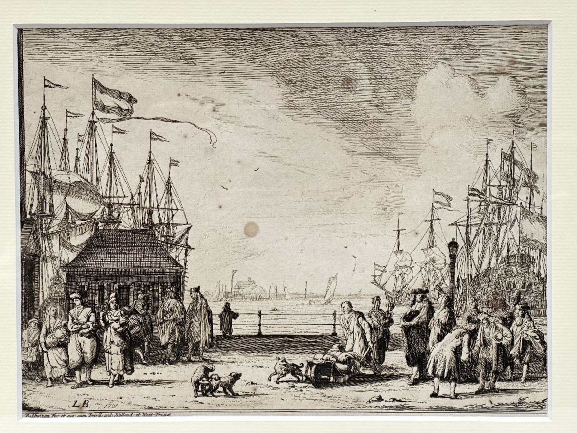 Ludolf Bakhuizen: series of 4 engravings 'harbor and maritime scenes' - Image 4 of 6