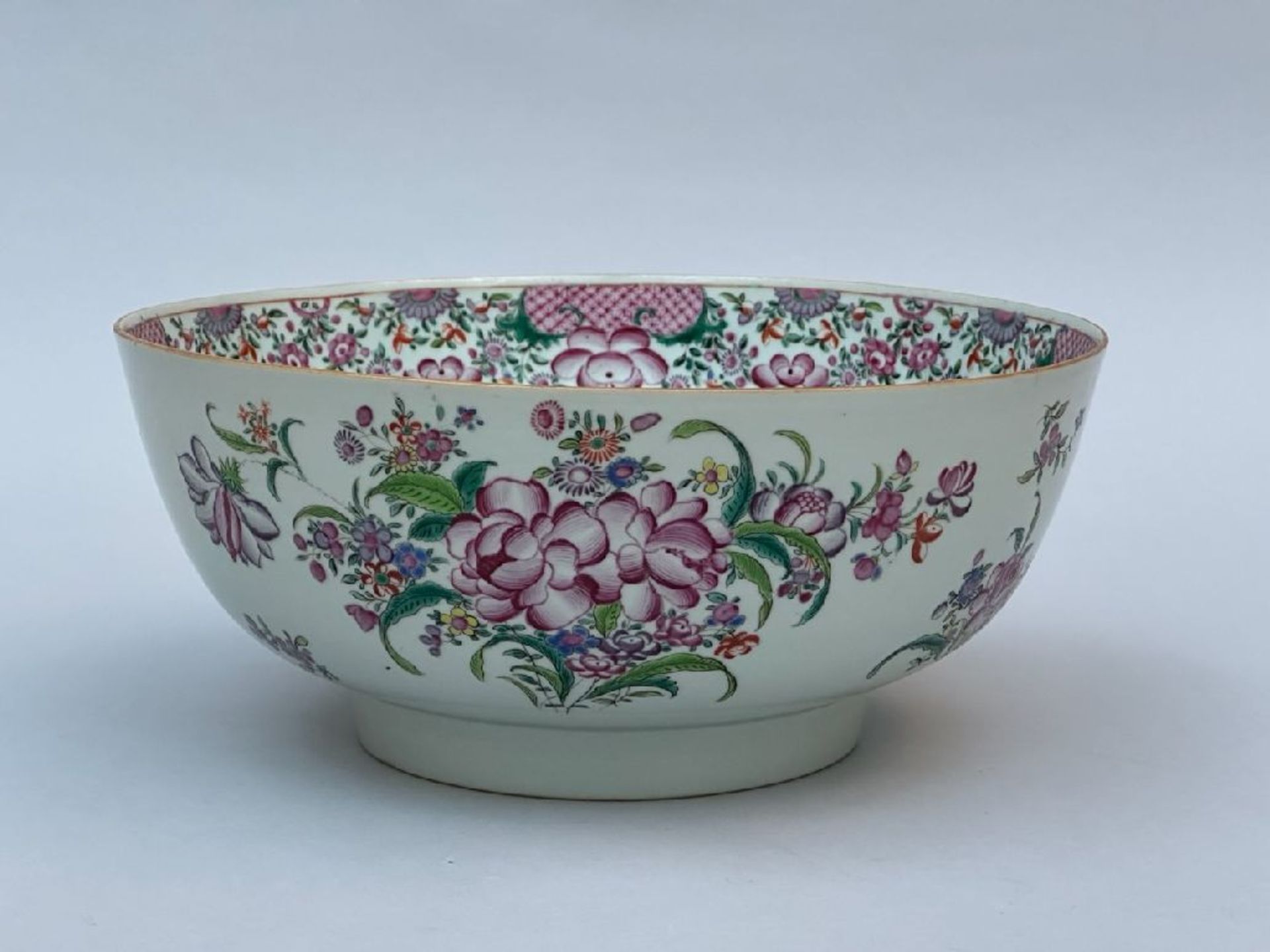 A large Chinese famille rose punch bowl 'flowers', 18th century - Image 2 of 8