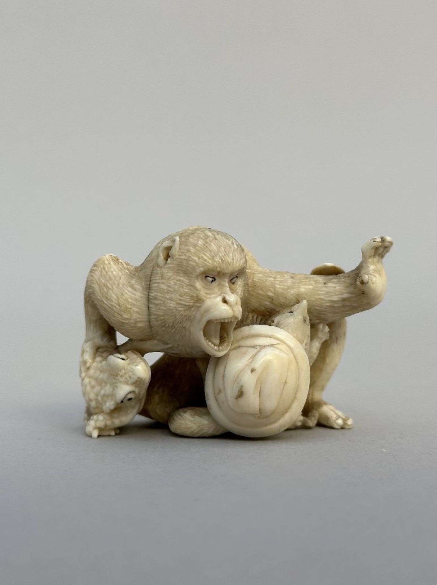 Japanese netsuke 'monkey, frog and turtle', Meiji period - Image 7 of 9