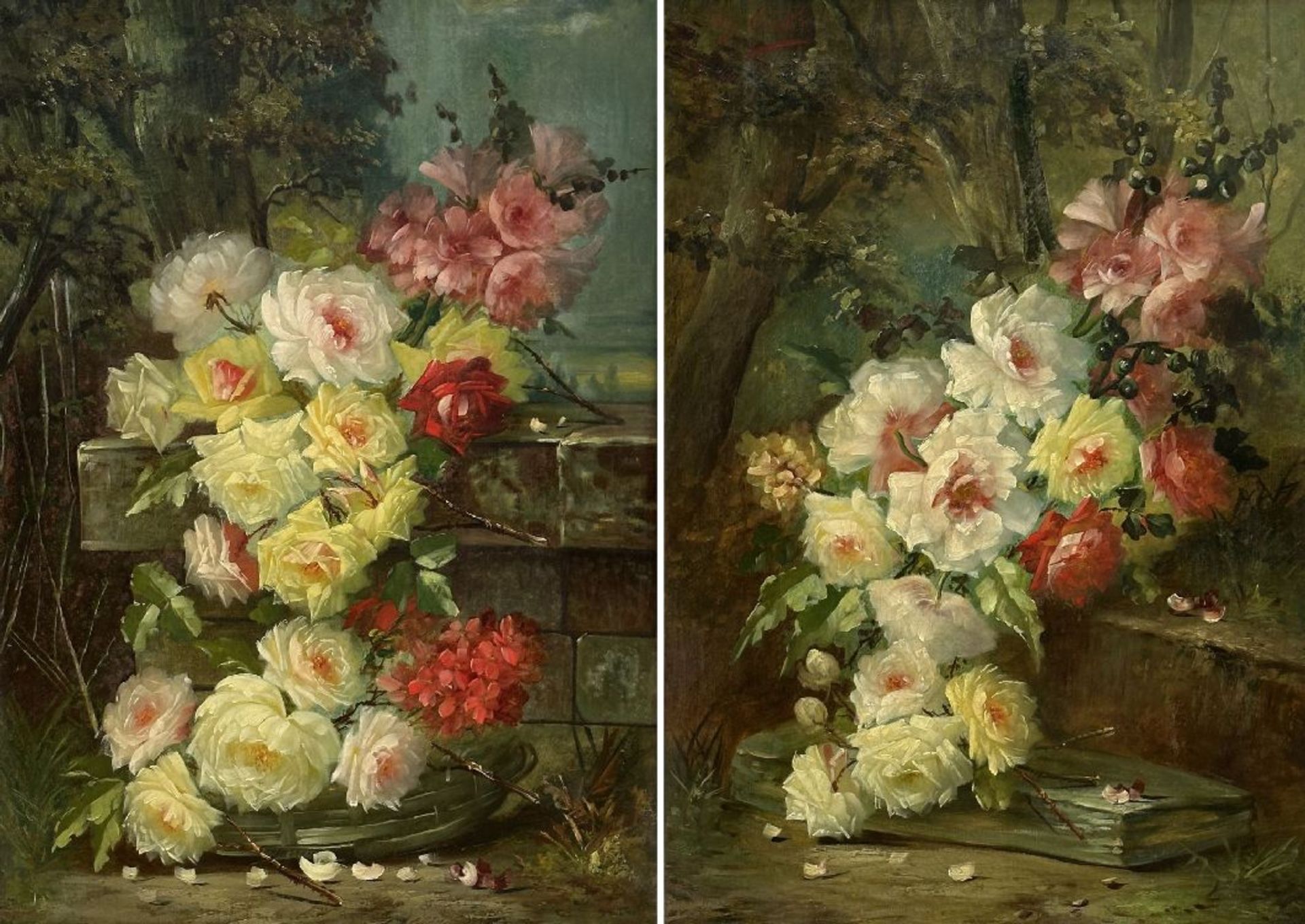 Max Carlier: a pair of paintings (o/c) 'still life with flowers'