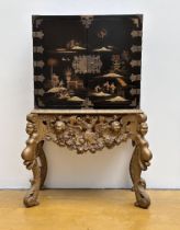 A Chinoisant cabinet in lacquer on sculpted wooden base, 18th - 19th century