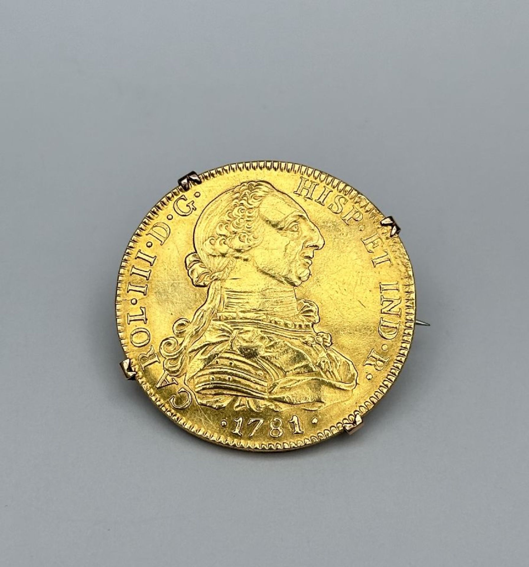 Carlos III 1781: Gold coin of 8 Escudos mounted as a brooch - Bild 4 aus 7
