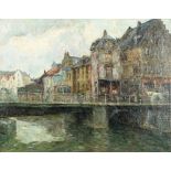 Gustave De Smet: painting (o/d) 'Vleeshuisbrug in Ghent' (*)