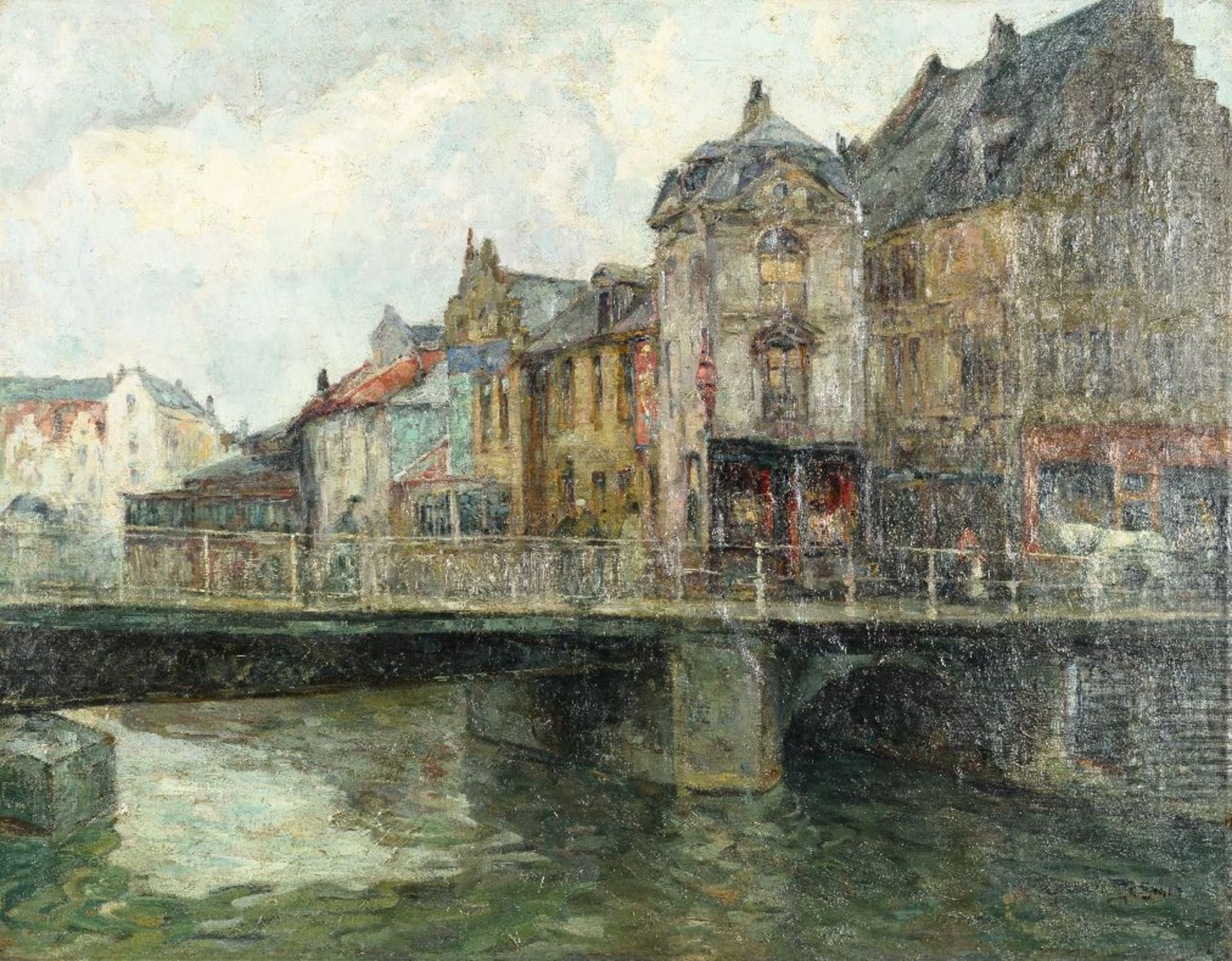 Gustave De Smet: painting (o/d) 'Vleeshuisbrug in Ghent' (*)