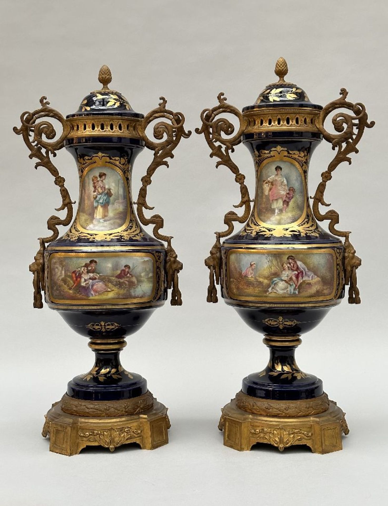 A pair of Sèvres porcelain vases with gilt bronze mounts, 19th century (*) - Image 5 of 9