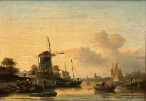 Andreas Schelfhout: painting (o/p) 'river with mill'