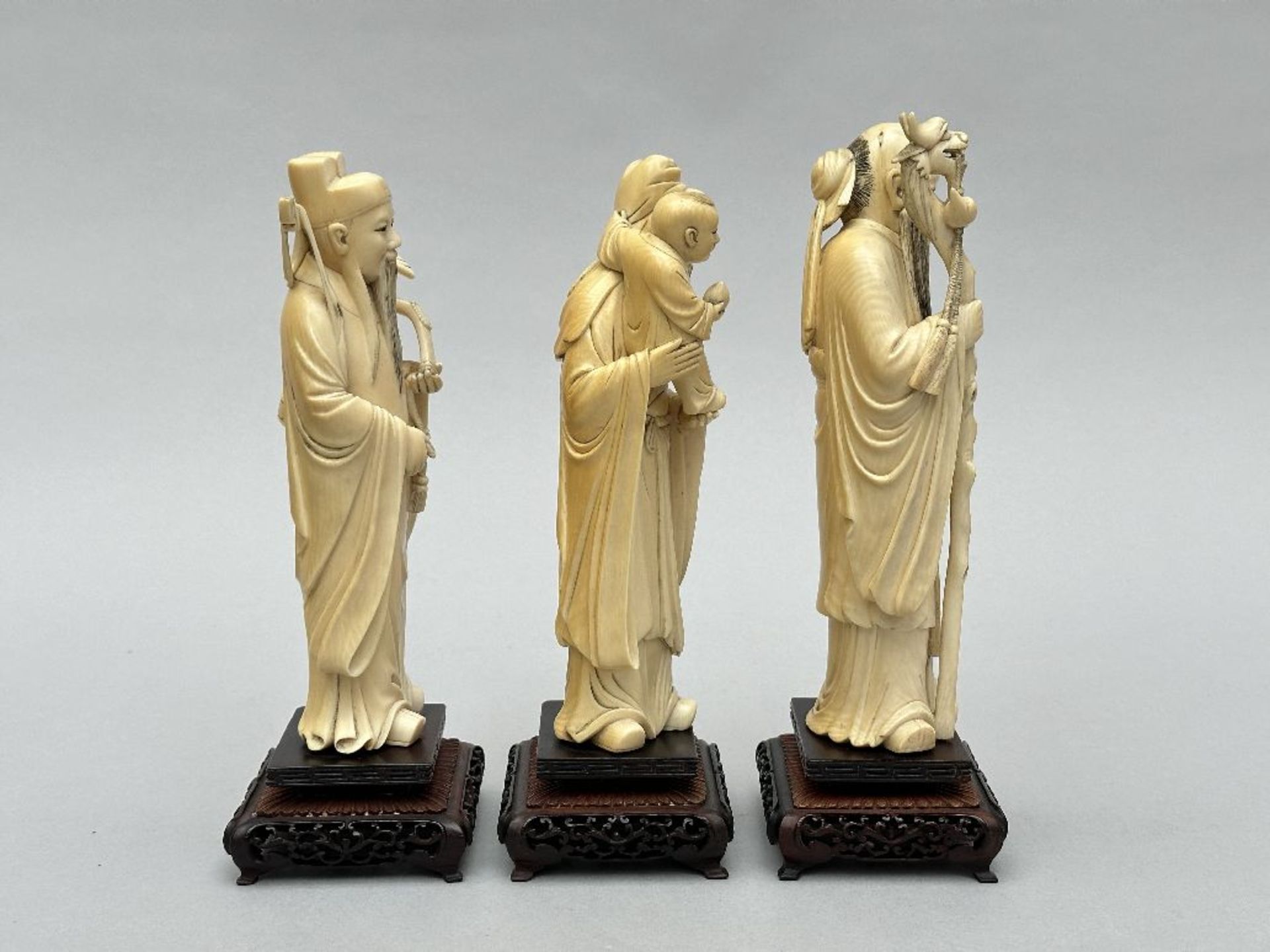 Three Chinese statues 'Fu Lu Shou', circa 1900 - Image 2 of 9