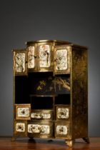 A fine Japanese miniature cabinet in Shibayama and inlaid metal, Meiji period (signed)