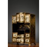 A fine Japanese miniature cabinet in Shibayama and inlaid metal, Meiji period (signed)