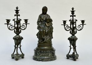 Gustave Pickery: three-piece bronze set 'Madonna with child'
