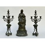 Gustave Pickery: three-piece bronze set 'Madonna with child'