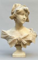 Galileo Pochini: sculpture in alabaster 'bust of a young girl'