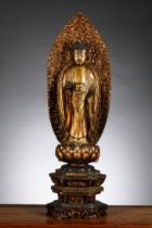 Japanese standing Buddha in gilded lacquer, 19th century (*)
