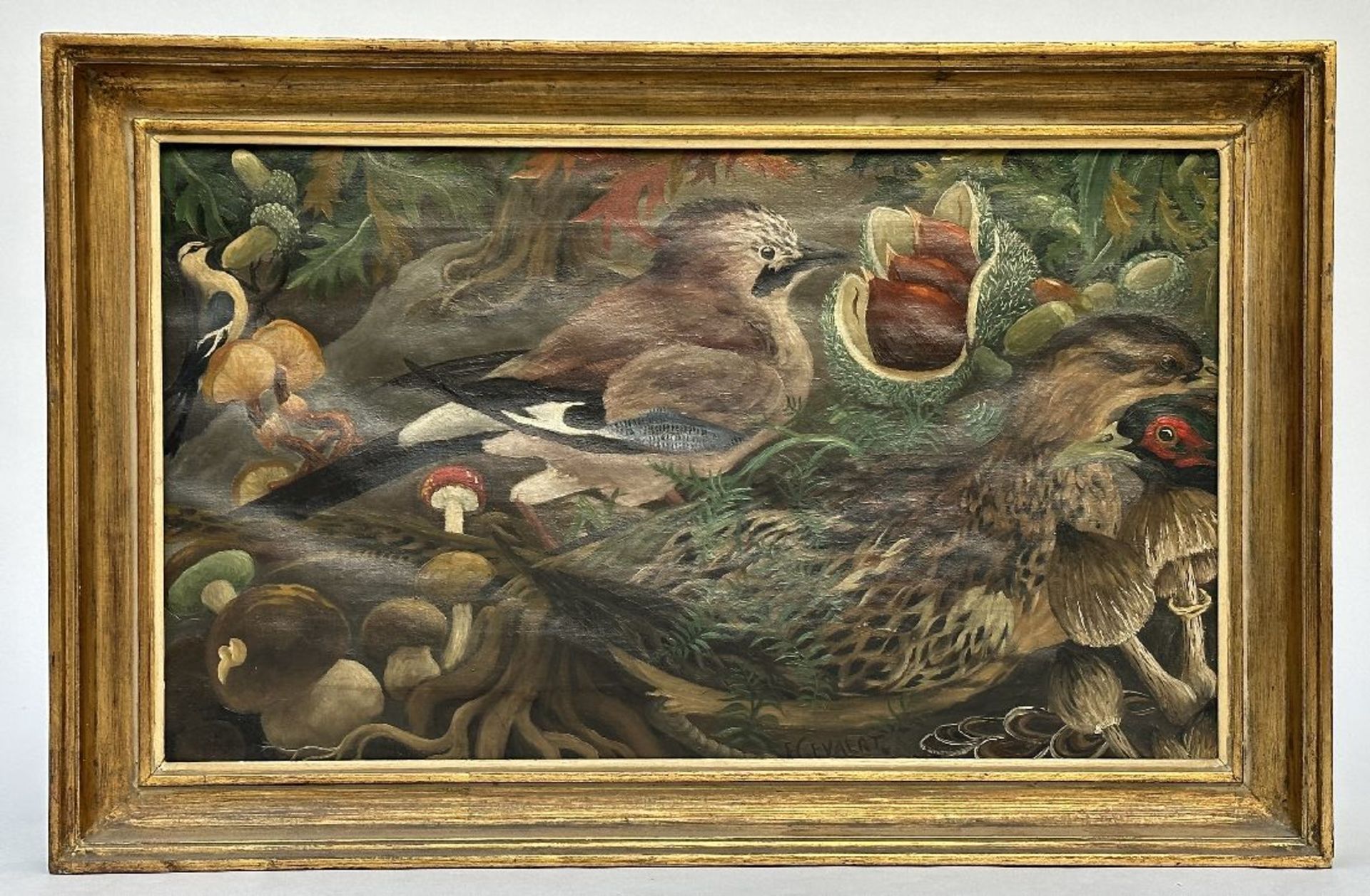 Edgard Gevaert: painting (o/c) 'forest view with birds' - Image 2 of 5