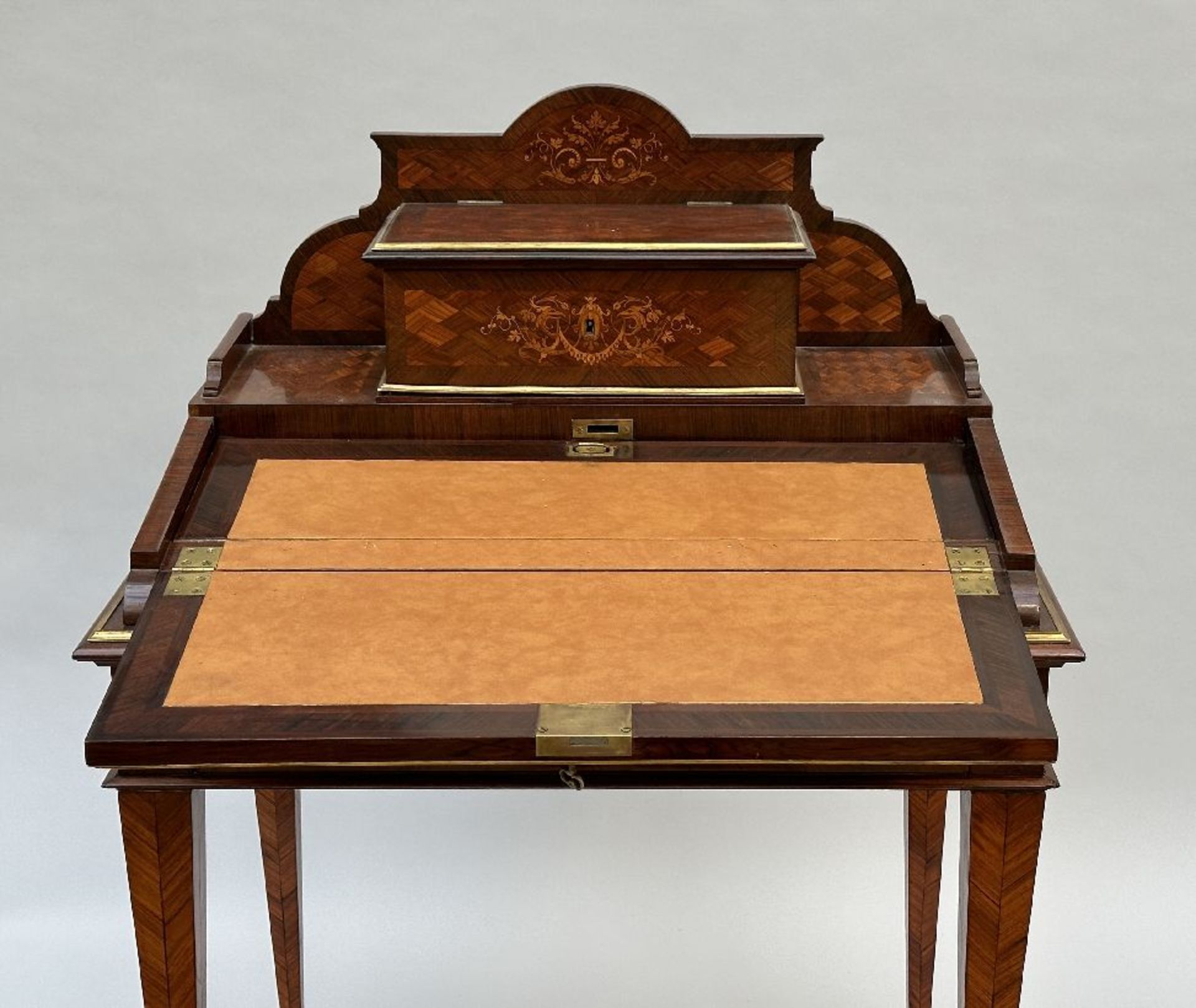 A Louis XVI style desk with inlaywork, 19th century - Image 2 of 5